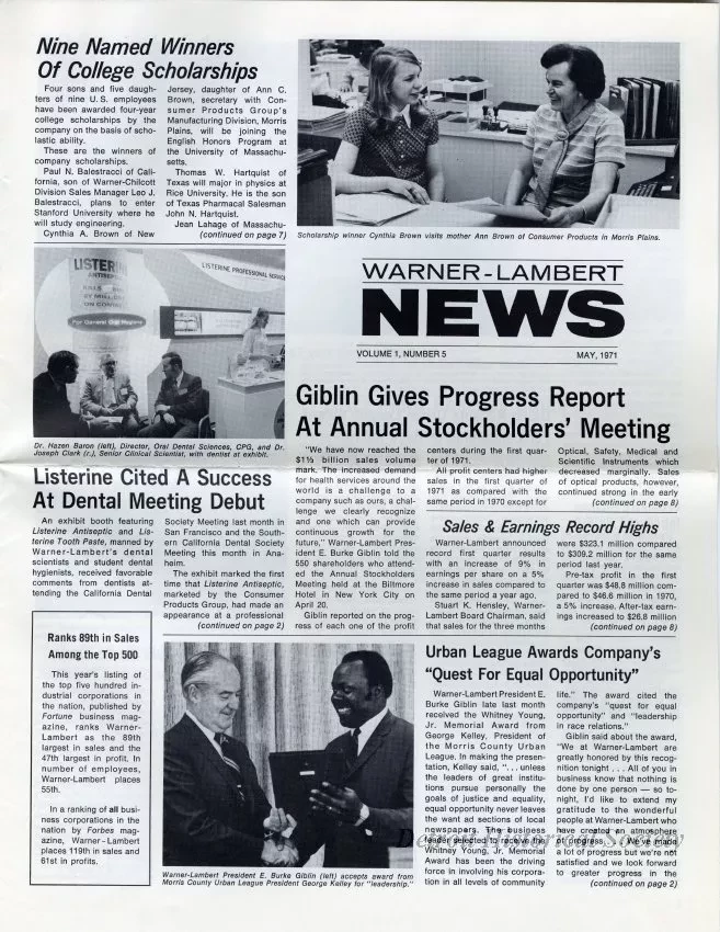 Newsletter - Warner-Lambert News, vol. 1, no. 5, May 1971