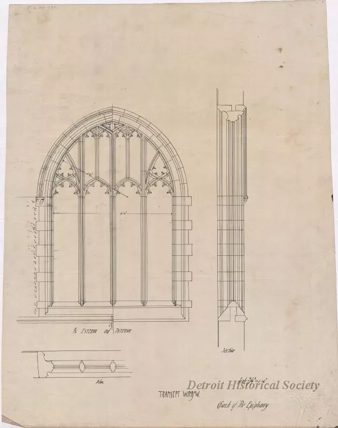 Drawing, Architectural - Cross Section Through Nave and Aisles Showing Truss and Roofs,
Transept Window