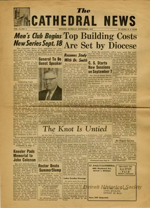 Newspaper - The Cathedral News, Vol. 11, No. 1, September 1958