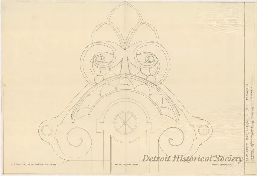 Drawing, Architectural - New Crest for Colonel's Bed - Elevation