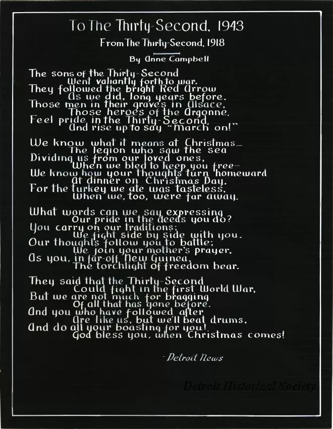 Poster - To the Thirty-Second, 1943
From the Thirty-Second, 1918