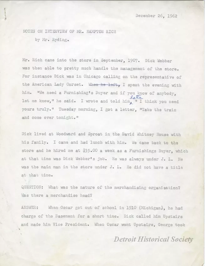 Transcript - Notes On Interview of Mr. Hampton Rich