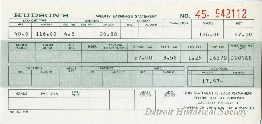 Stub, Paycheck