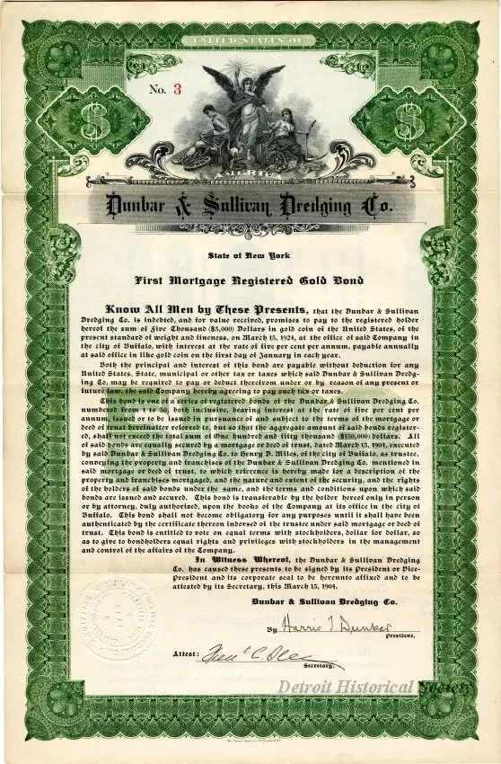 Bond - Dunbar & Sullivan Dredging Co. 
First Mortgage Registered Gold Bond