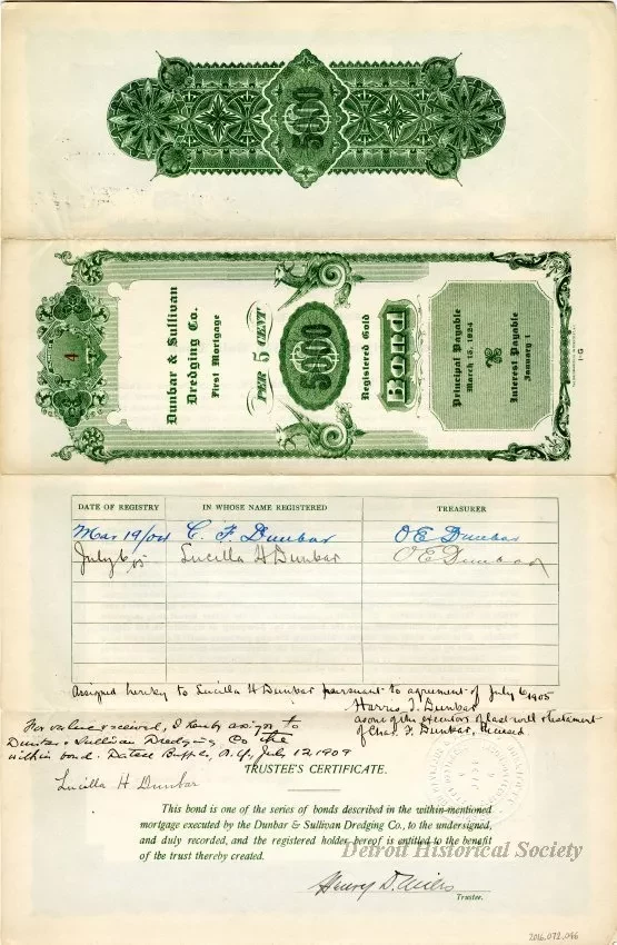 Bond - Dunbar & Sullivan Dredging Co. 
First Mortgage Registered Gold Bond