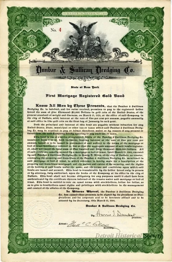 Bond - Dunbar & Sullivan Dredging Co. 
First Mortgage Registered Gold Bond