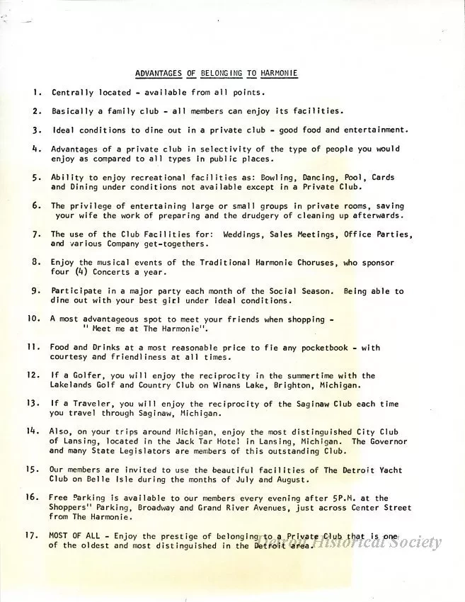 Photocopy - Advantages of Belonging to Harmonie