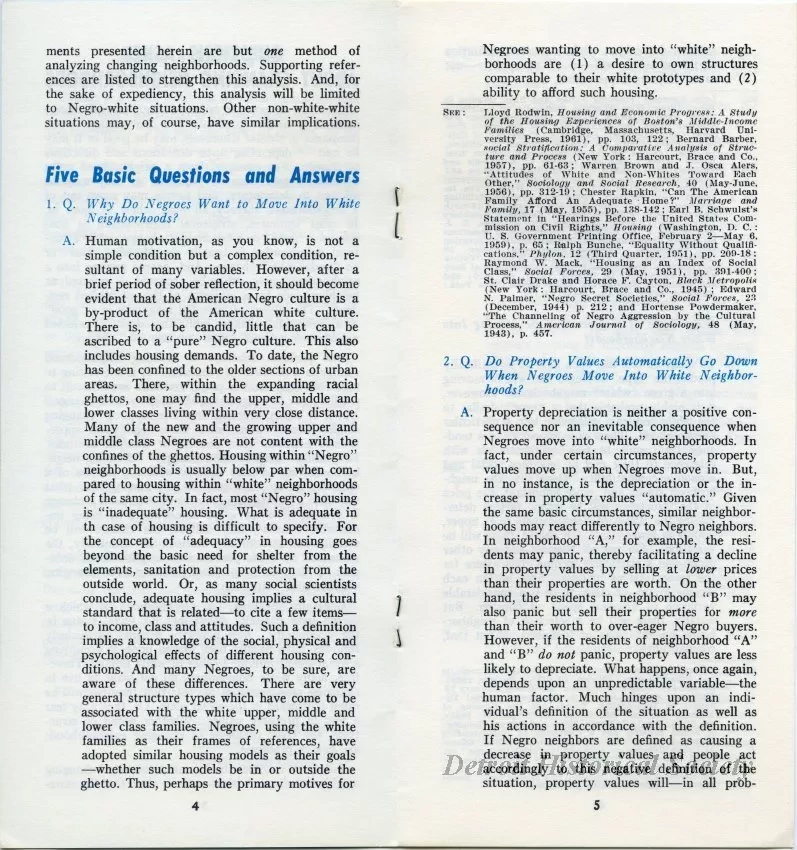 Pamphlet - Questions Asked About Changing Neighborhoods