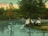 Postcard - Feeding the Swans, Palmer Park, Detroit, Mich.