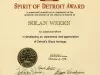 Certificate - Spirit of Detroit Award