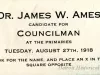 Card, Political - Dr. James W. Ames
Candidate for Councilman