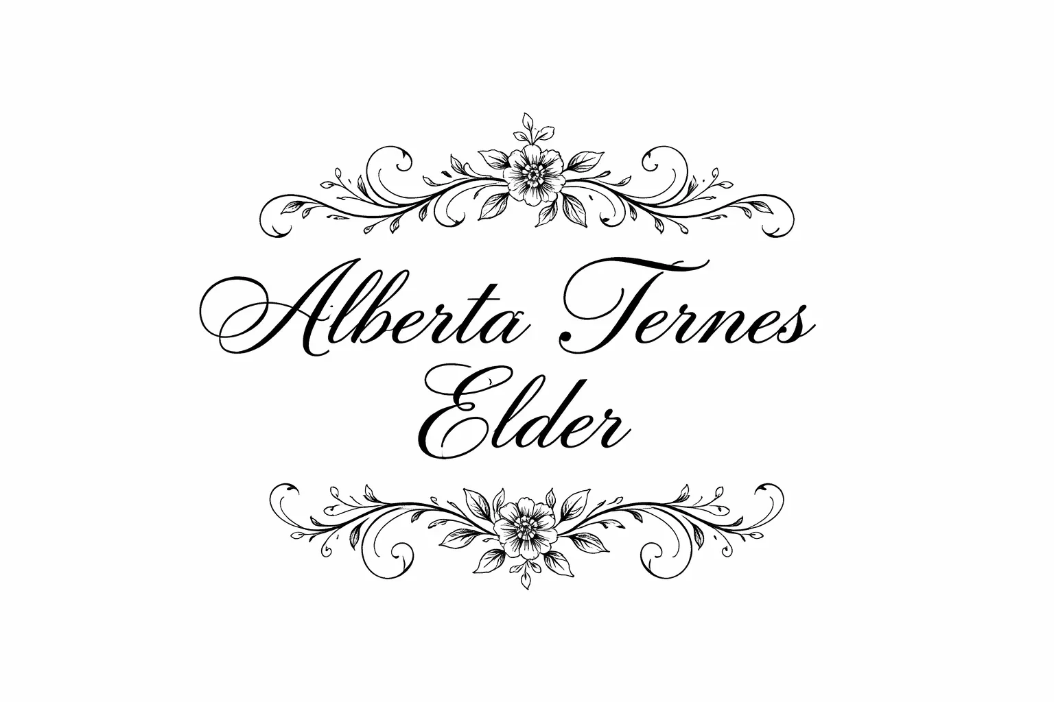 Elegant floral logo with "Alberta Ternes Elder" in script font.