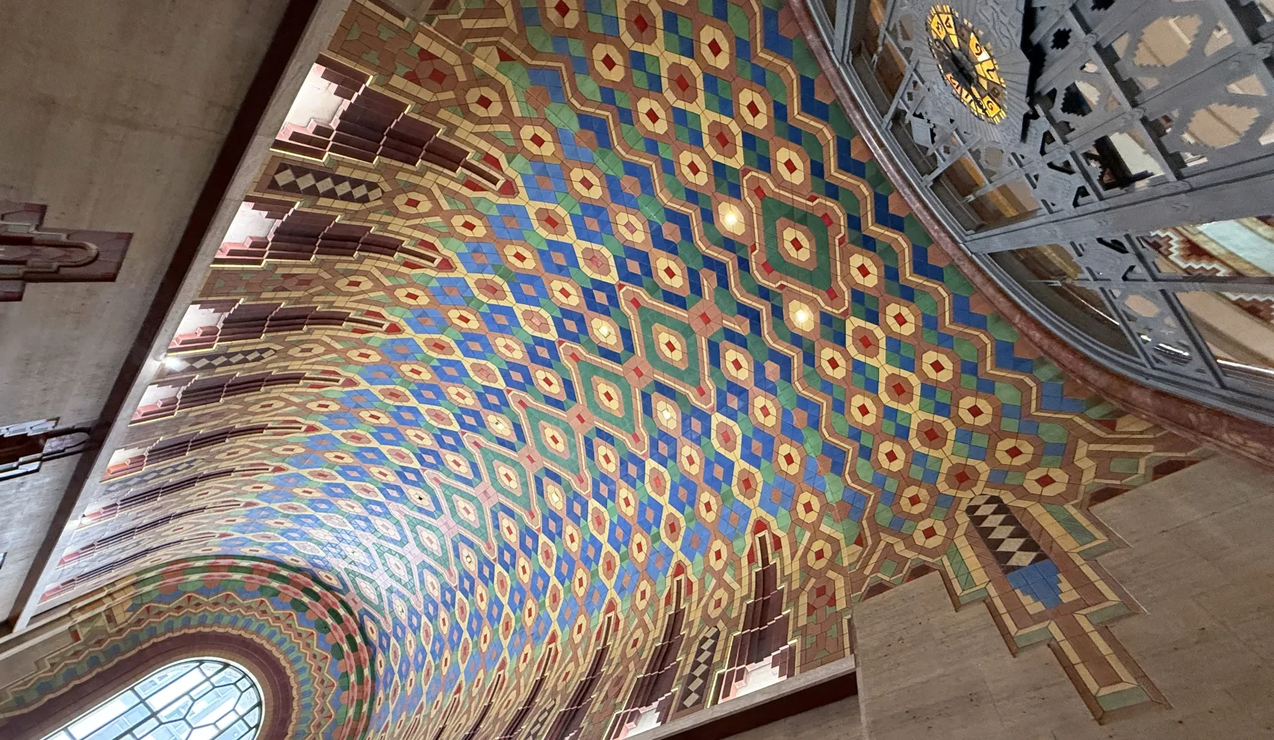 Colorful tile ceiling in the lobby of the Guardian Building